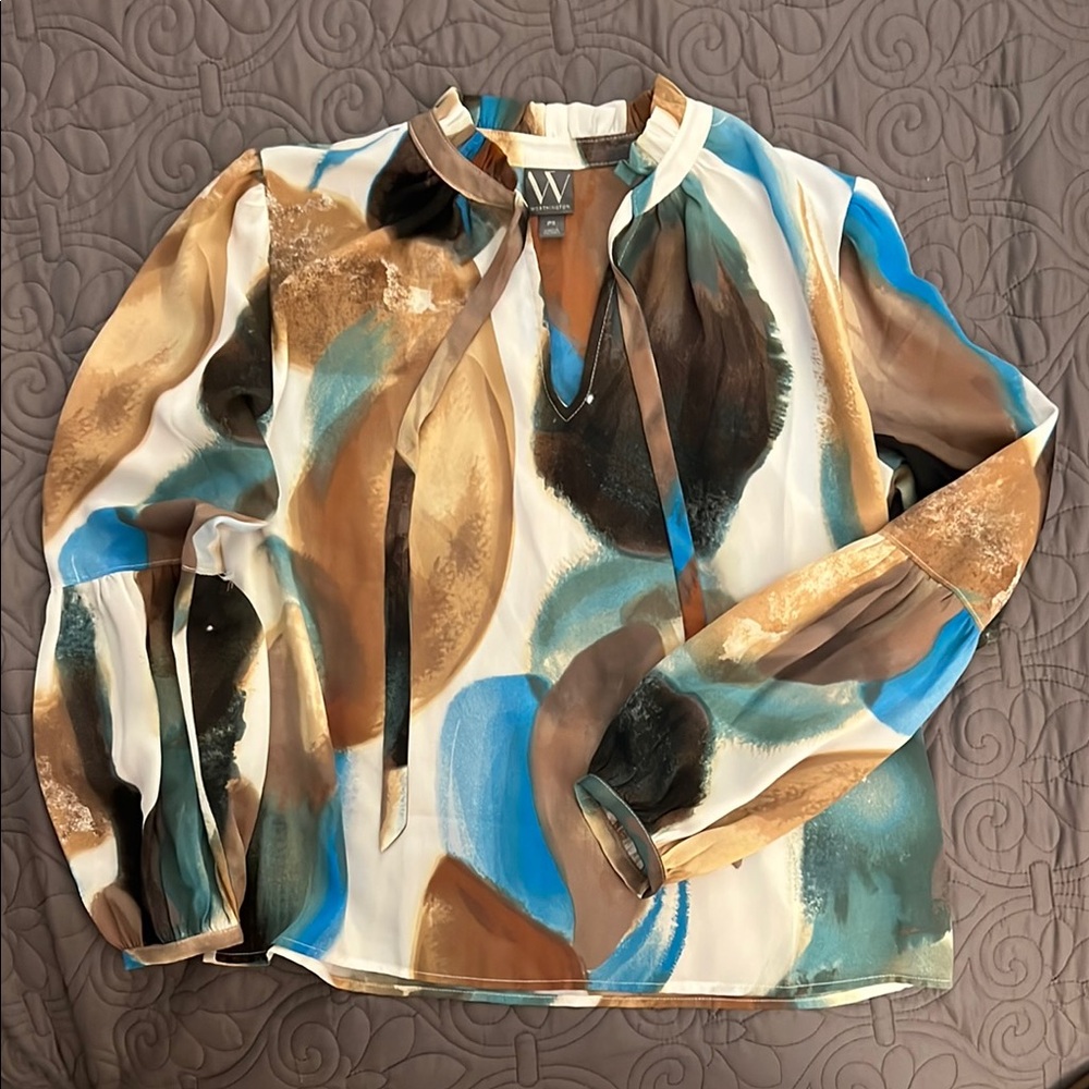 Abstract Print Blouse with Tie Neck
